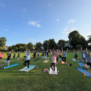 People doing outdoor yoga